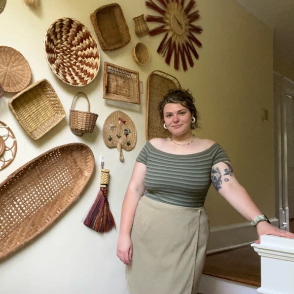 Green Stripes Ribbed Off-Shoulder Top - Picture 2 of 5